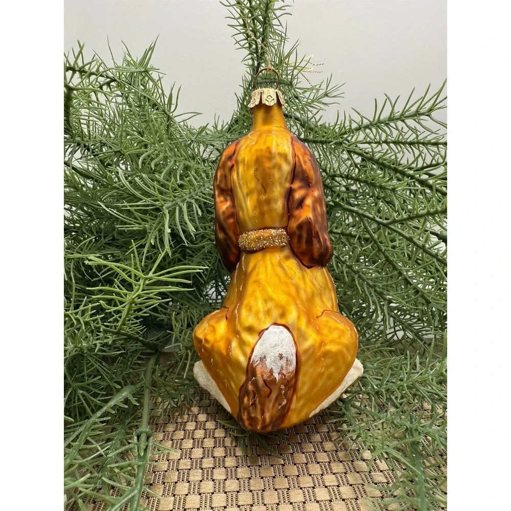 Vintage‎ Style Glass Dog Ornament Spaniel Hand Painted Glitter Christmas Decor